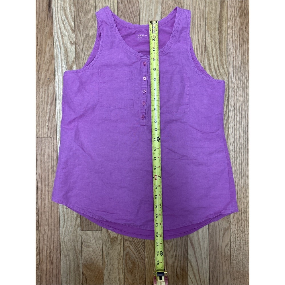 Loft Ann Taylor Women's Mixed Media Cotton Linen Henley Tank‎ Magenta - Size XS - Picture 7 of 7